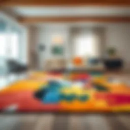 Elegant abstract rug showcasing vibrant colors in a modern living room
