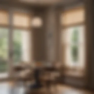 A cozy dining area enhanced by café style curtain rods framing the windows.