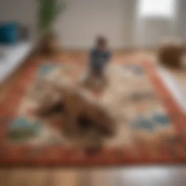 A child engaging in imaginative play on a dinosaur rug, highlighting its developmental benefits.