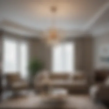 Chandelier Installed in Modern Living Room Final installation of the chandelier in a living room
