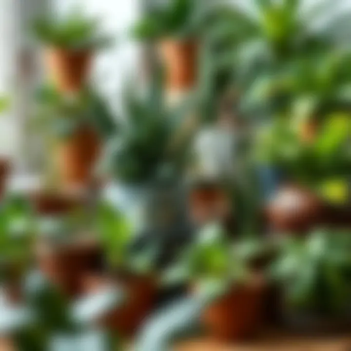 Variety of plants thriving in 7.5-inch pots