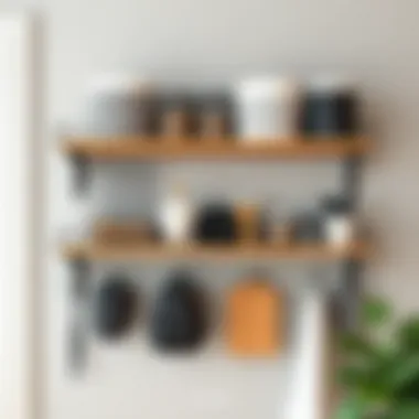 Functional wall shelf with hooks showcasing organized space