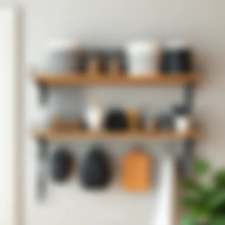 Functional wall shelf with hooks showcasing organized space