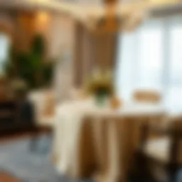 Elegant fabric cover enhancing a dining room aesthetic.