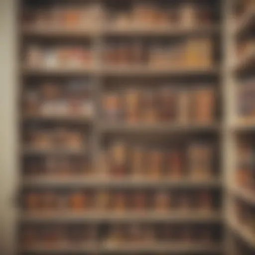 Neatly arranged snack containers in a pantry