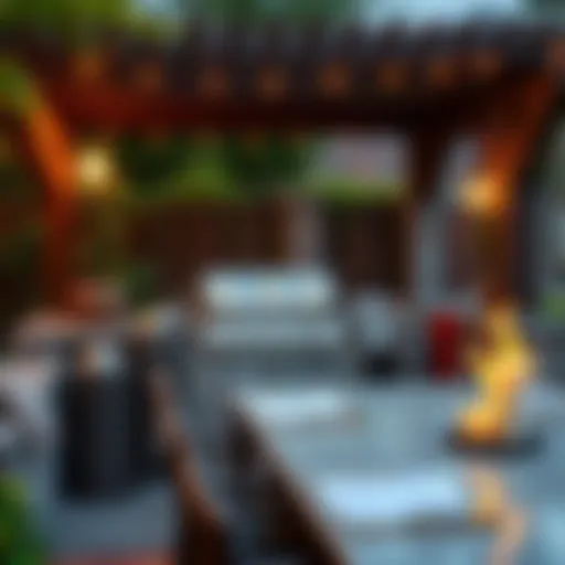A luxurious outdoor patio featuring a modern grill setup