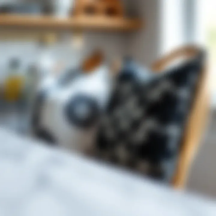 Elegant black and white cushions on a modern kitchen chair.
