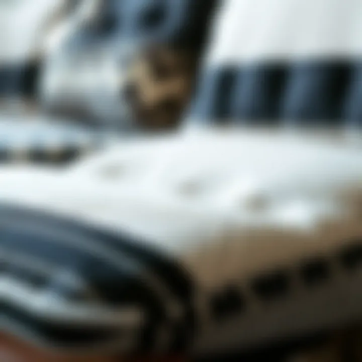 Close-up view of fabric textures used in black and white kitchen chair cushions.