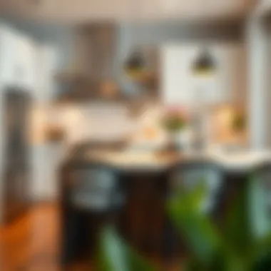 Trendy kitchen showcasing black and white chair cushions with a chic design.