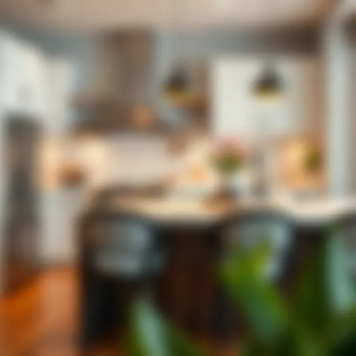 Trendy kitchen showcasing black and white chair cushions with a chic design.