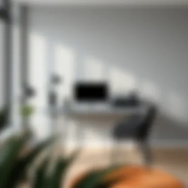 Elegant gray desk with ergonomic setup