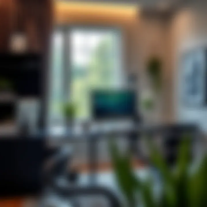 Combination of black and gray desks in a home office