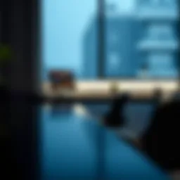 Modern black computer desk in a stylish workspace