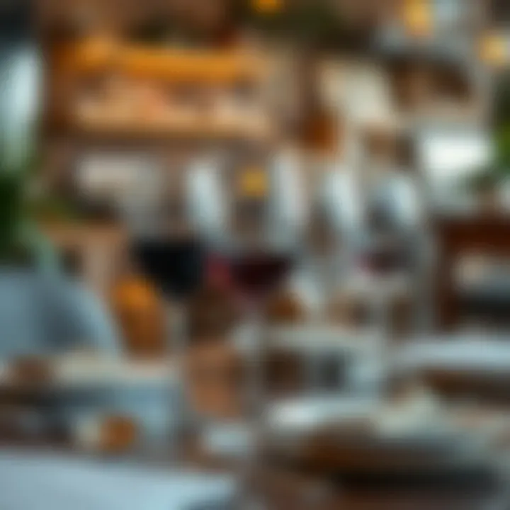 A set of cafe wine glasses with various materials on a dining setup