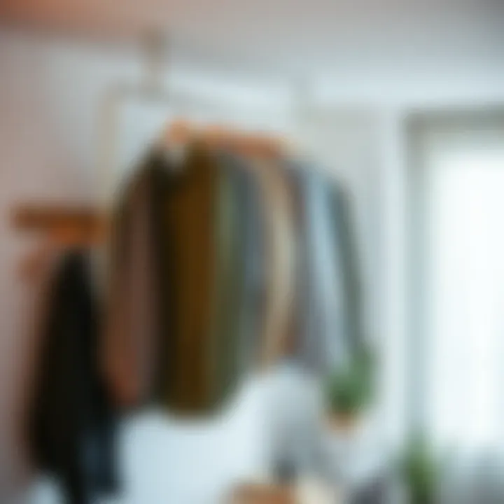 Ceiling hanging clothes rail installed in a compact urban apartment