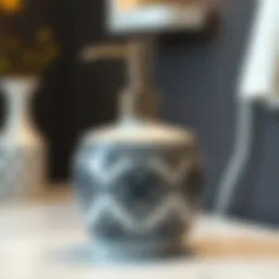 Elegant ceramic soap dispenser showcasing intricate patterns