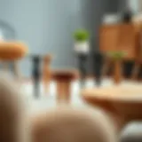 A collection of eclectic coffee table legs made from various materials.