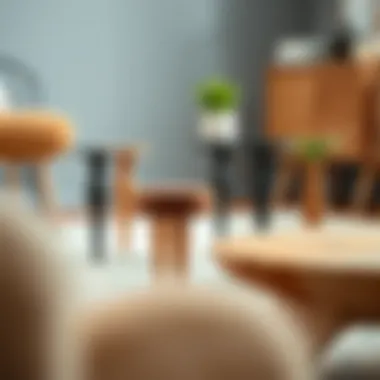 A collection of eclectic coffee table legs made from various materials.