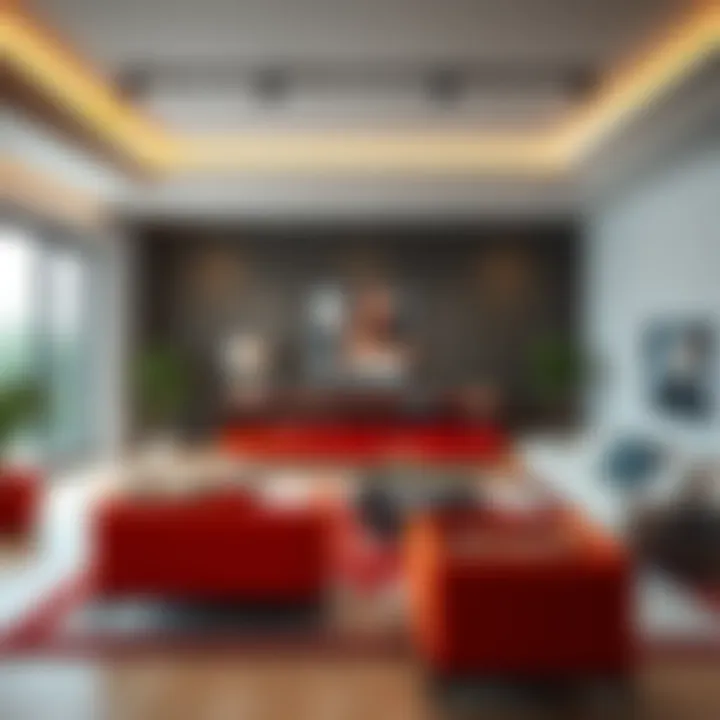 Stunning modern living room showcasing sleek furniture and bold colors