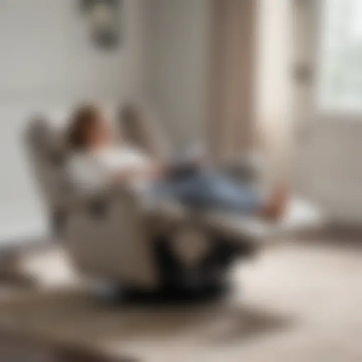 Parent comfortably using the Delta glider recliner with a baby