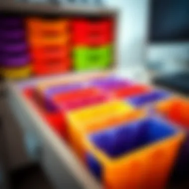 Vibrant Plastic Drawer Organizers Colorful plastic drawer organizers arranged neatly