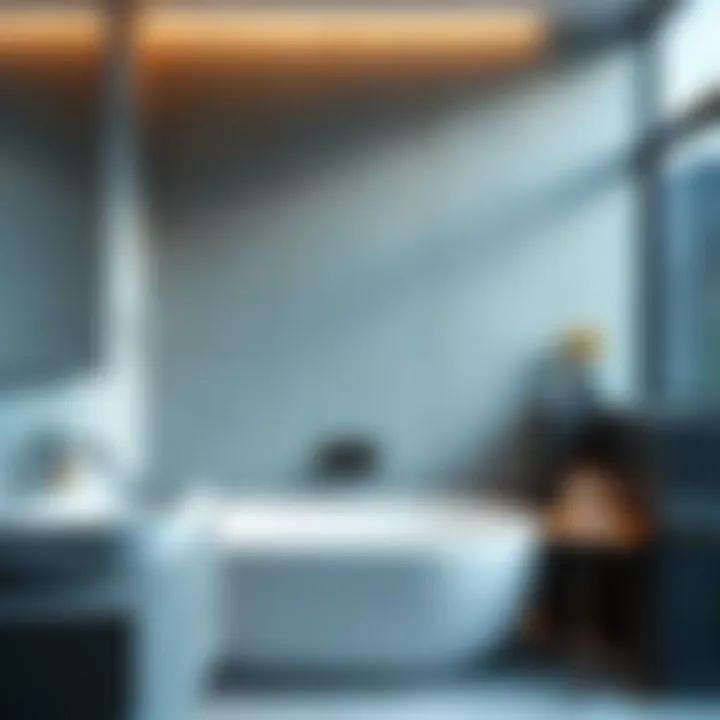 Close-up of textured faux stone wall panel in a stylish bathroom
