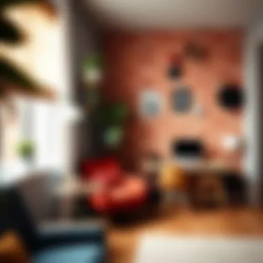 Vibrant Faux Brick in Cozy Workspaces Vibrant faux brick wall adding character to a cozy workspace