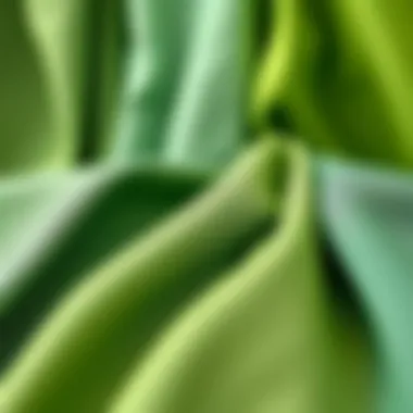 Various fabric swatches showcasing different green curtain materials