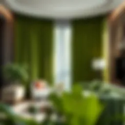 Luxurious green curtains enhancing a modern living room