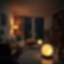 Elegant moon lamp illuminating a cozy living room
