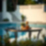 Elegant poolside table with decorative items