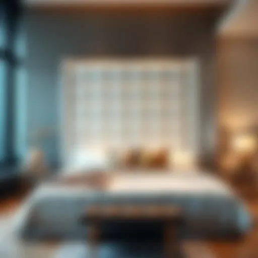 Elegant tall white upholstered headboard in a modern bedroom setup