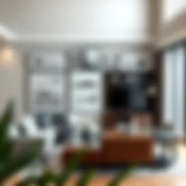 Modern Living Room with Panoramic Frames Stylish arrangement of multiple 5x15 frames in a modern living room setting