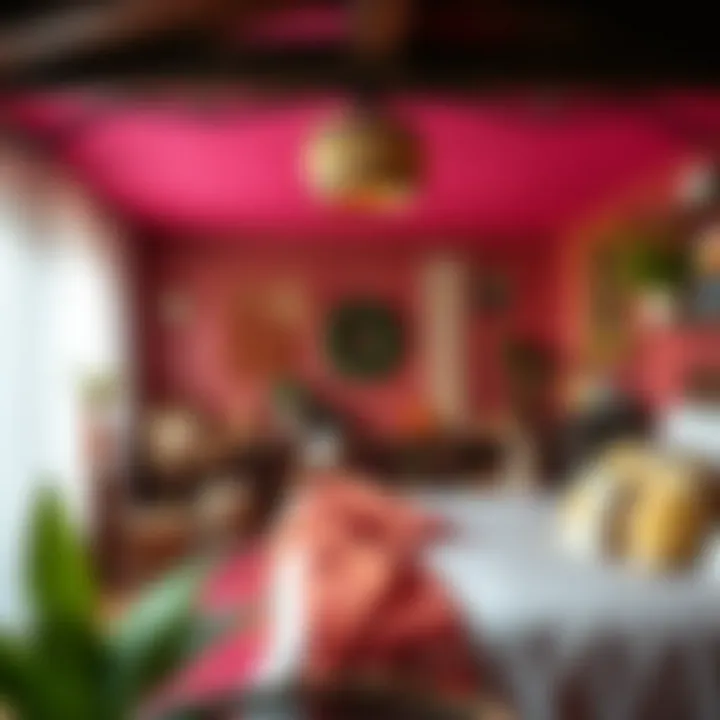 A cozy bedroom featuring bohemian elements and vivid colors