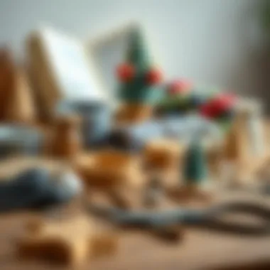 Essential Crafting Materials for Mini Tree Ornaments Crafting materials and tools arranged neatly for creating mini tree ornaments