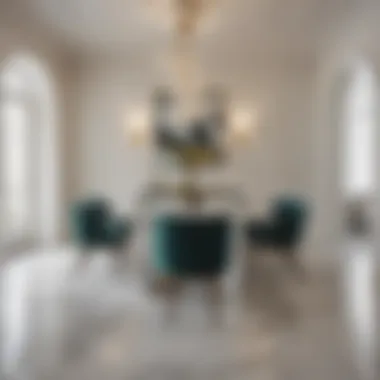 A modern dining room featuring a marble table base, emphasizing contemporary design.