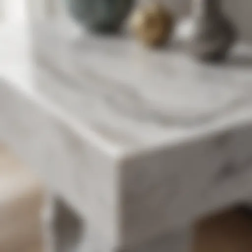 Close-up view of a polished marble table base showcasing its intricate veining.