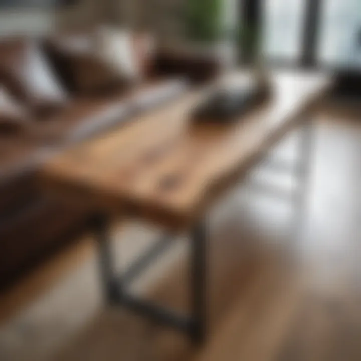 A beautifully crafted narrow rustic sofa table showcasing natural wood grains