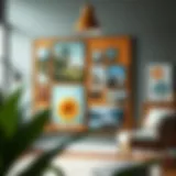 Stylish corkboard showcasing vibrant artwork and photographs