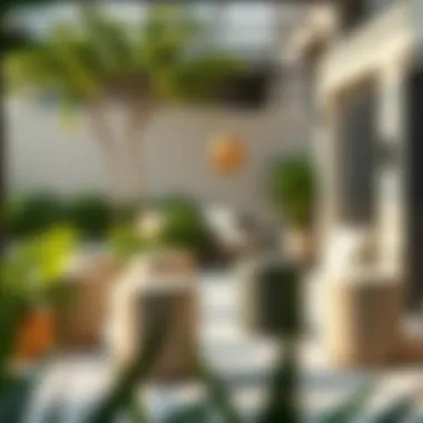 Chic Small Tub Stools in Outdoor Space Chic small tub stools arranged in a contemporary outdoor space