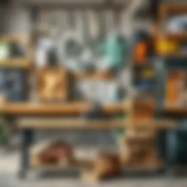 Different materials used for constructing budget work benches, showcasing wood and metal options