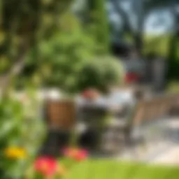 Elegant twelve-piece patio set in a serene garden setting