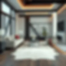 Luxurious white cowhide rug in contemporary living room setting