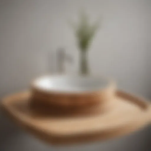 Elegant round bathroom tray showcasing minimalist design and natural wood finish