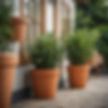 Diverse selection of large plastic pots in a garden