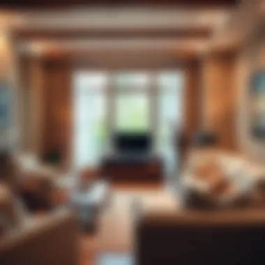 Cozy living room with warm lighting and textures