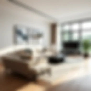 Minimalist living room showcasing streamlined furniture