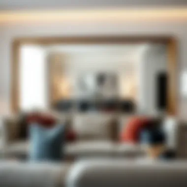 Stylish Reflection in a Modern Living Space Elegant large sofa mirror reflecting a stylish living room
