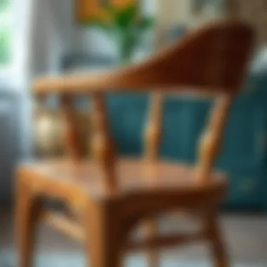 Craftsmanship in Restored Furniture A close-up of a beautifully restored wooden chair showcasing craftsmanship.