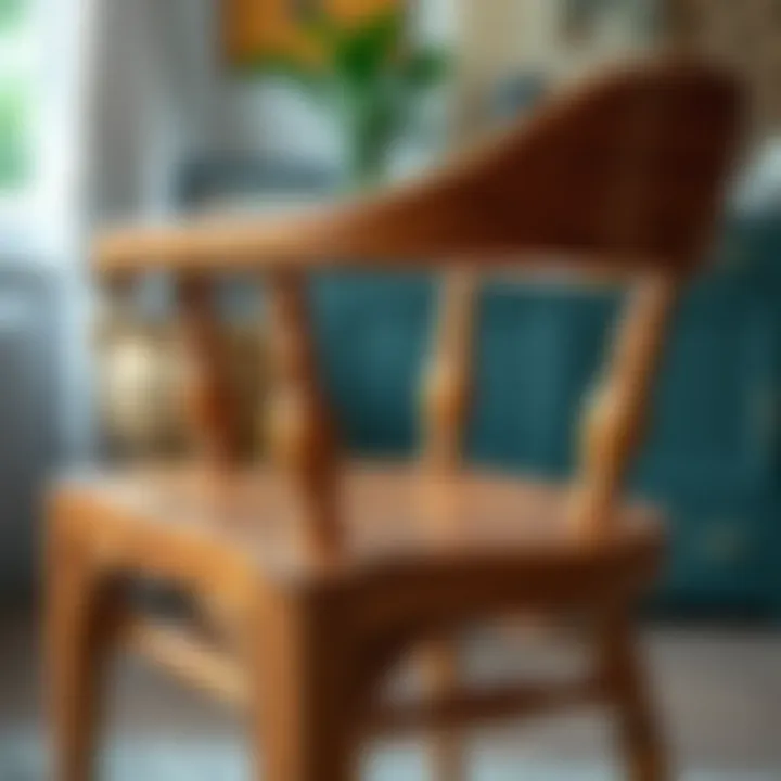 Craftsmanship in Restored Furniture A close-up of a beautifully restored wooden chair showcasing craftsmanship.